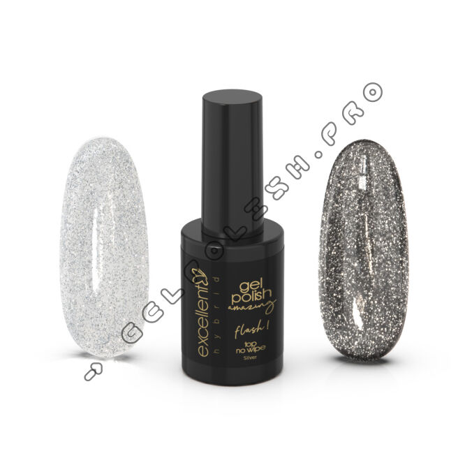 Gel Polish Flash! Top No Wipe Silver 10ml